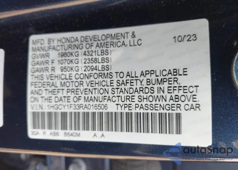 2024 Honda Accord Ex from USA, damaged, VIN 1HGCY1F33RA016506
